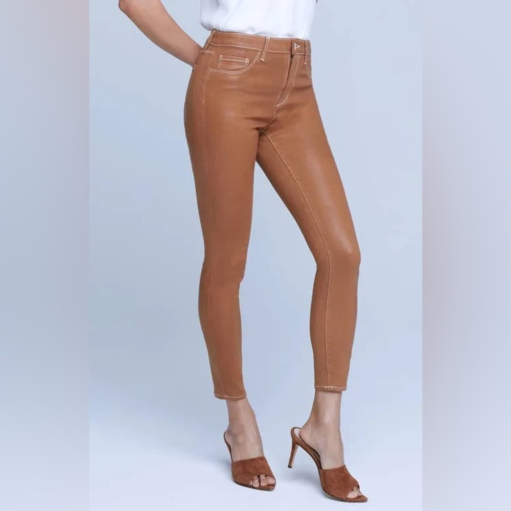 L’AGENCE Women’s Margot High Rise Skinny Jeans Mix Stitch Dusty Pink Sz 24 NWT